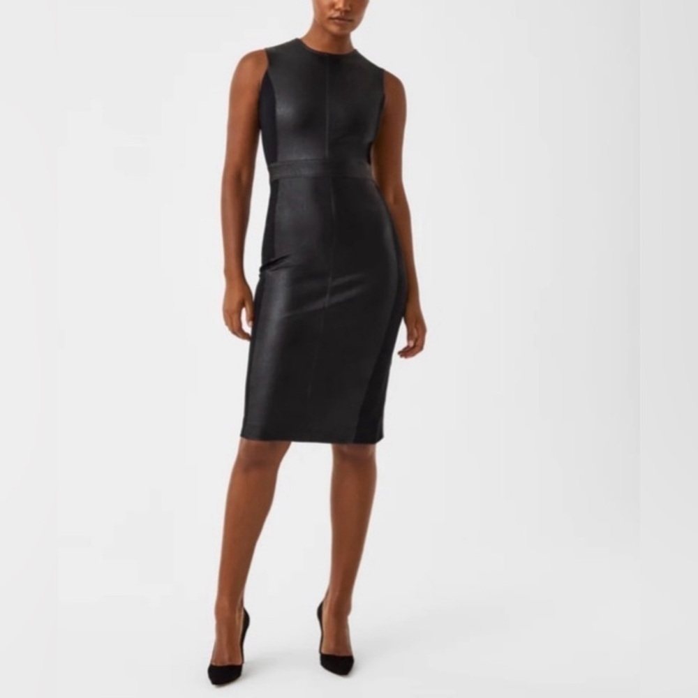 Nwt Spanx, Leather-Like Combo Dress, Large In Black